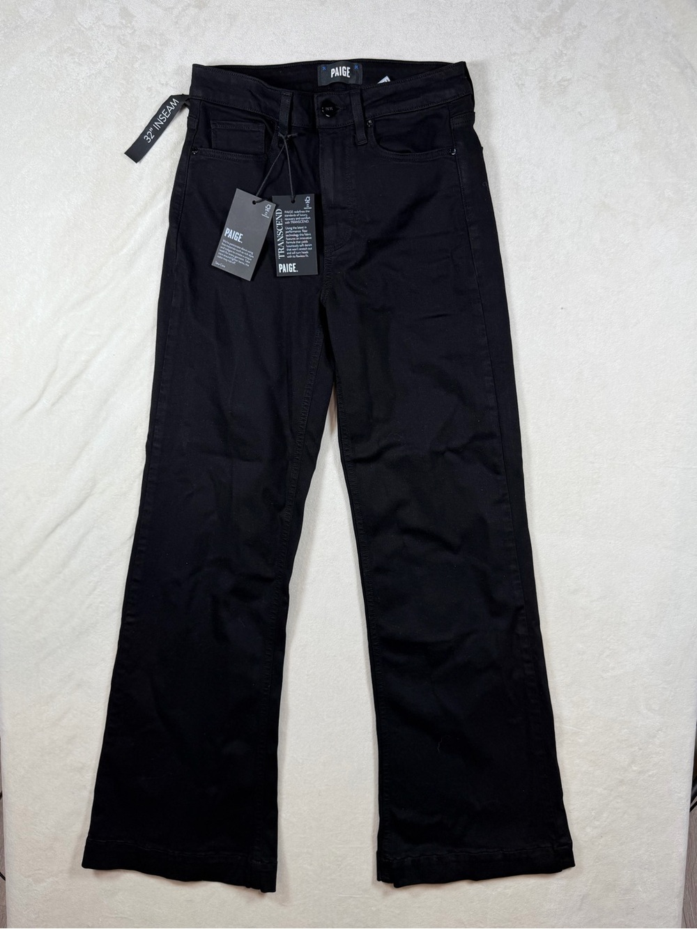 NWT PAIGE Size 27 Leenah Slim Wide Leg Transcend Stretch Black Flare Jeans